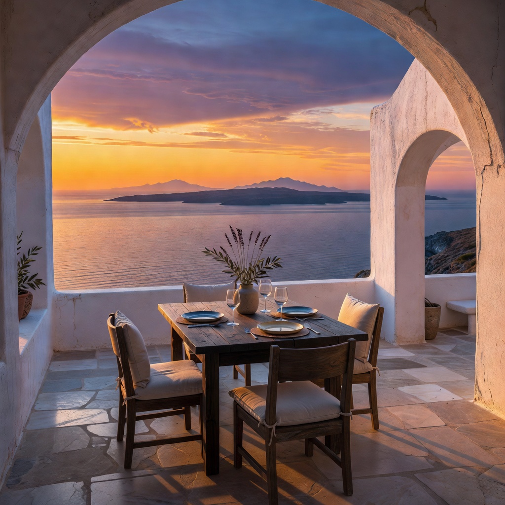 Private Dining Terrace with Aegean Sunset View